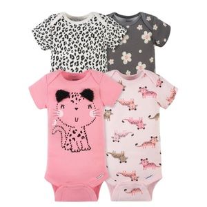4-Pack Baby Girls Leopard Short Sleeve Onesies® Bodysuits
